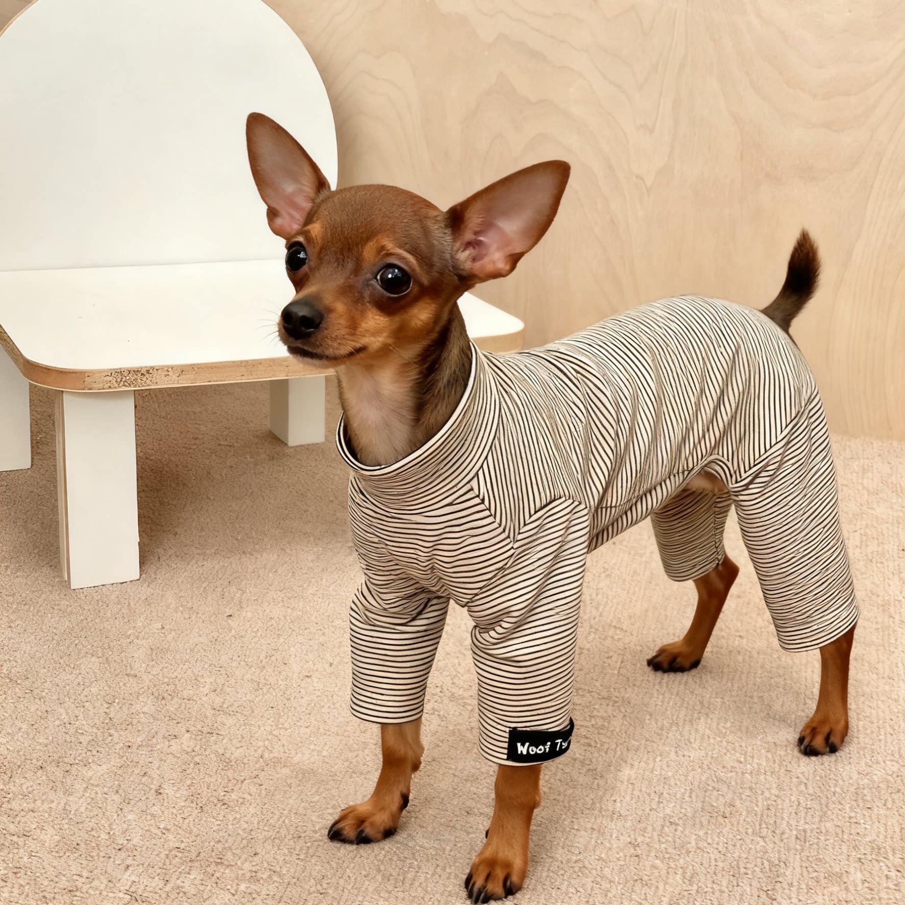 小鹿犬衣服秋冬季保暖条纹连体四脚衣家居服小型犬狗狗冬天打底衫