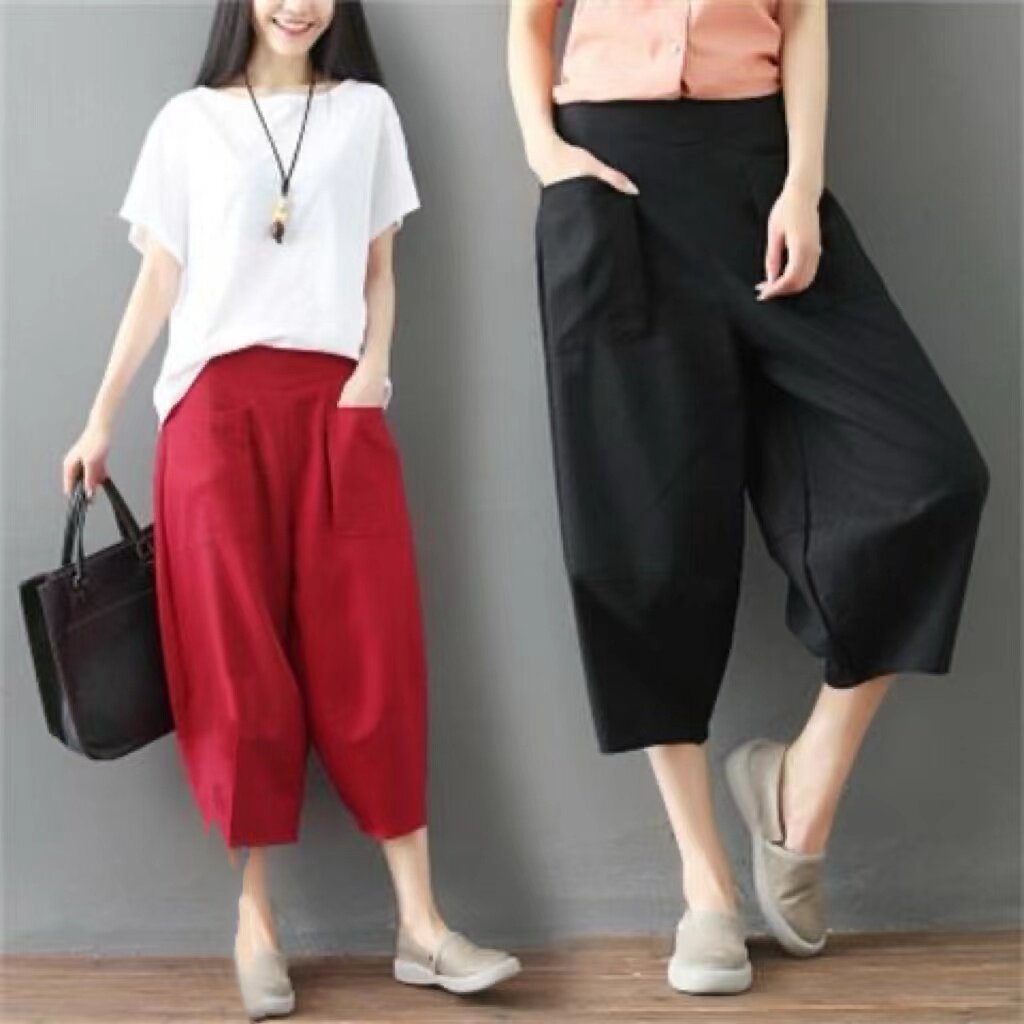 夏季日系棉麻显瘦哈伦七分裤女