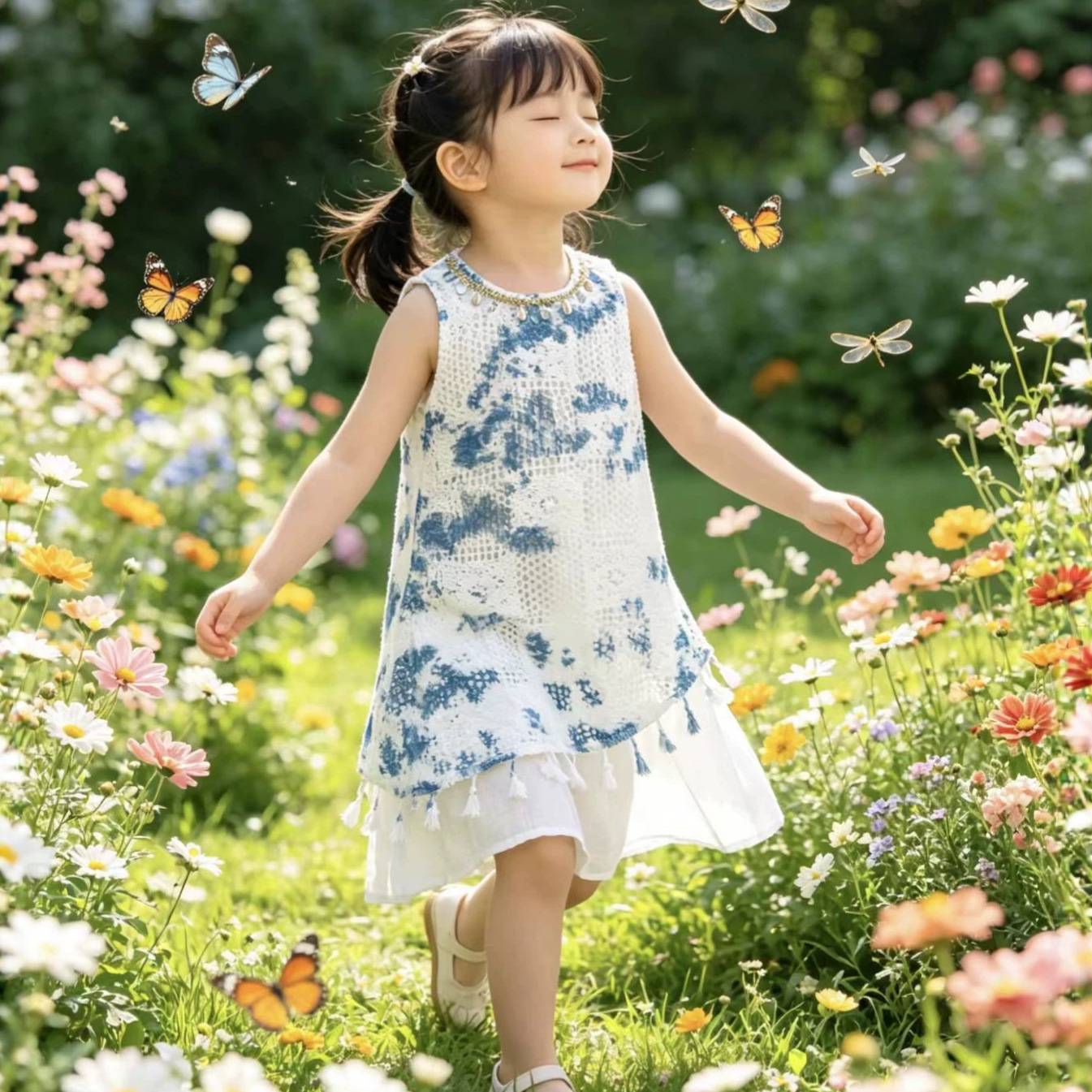 女童扎染连衣裙夏季新款波西米亚连衣裙