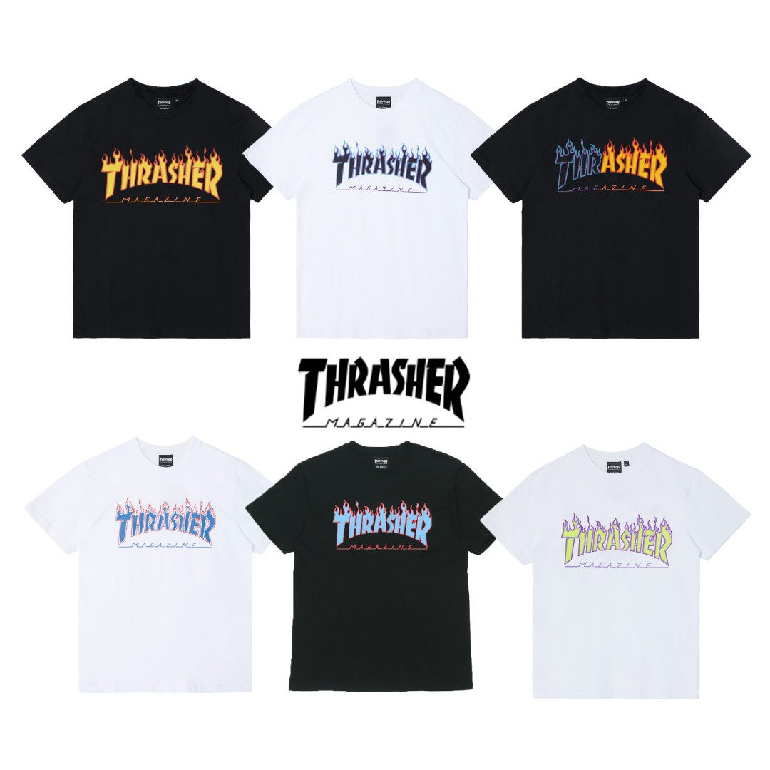 thrasher基础燃烧火焰多色印花圆领纯棉短袖美牌日线街头男女同款