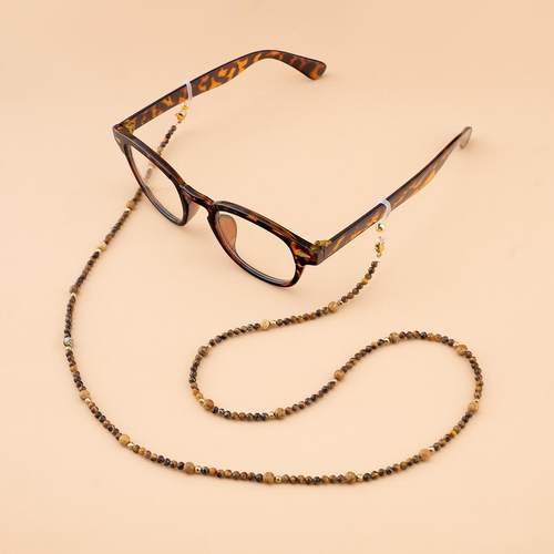 天然虎眼石切面珠挂脖眼镜链