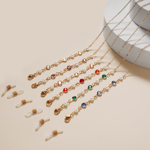 眼镜链口罩挂脖绳美风宝石圆珍珠金属女潮款防丢墨镜链条子玻璃砖