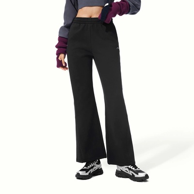 李宁热力裤阔腿裤女新款宽松微喇裤2025秋季加绒针织卫裤AKLVE14