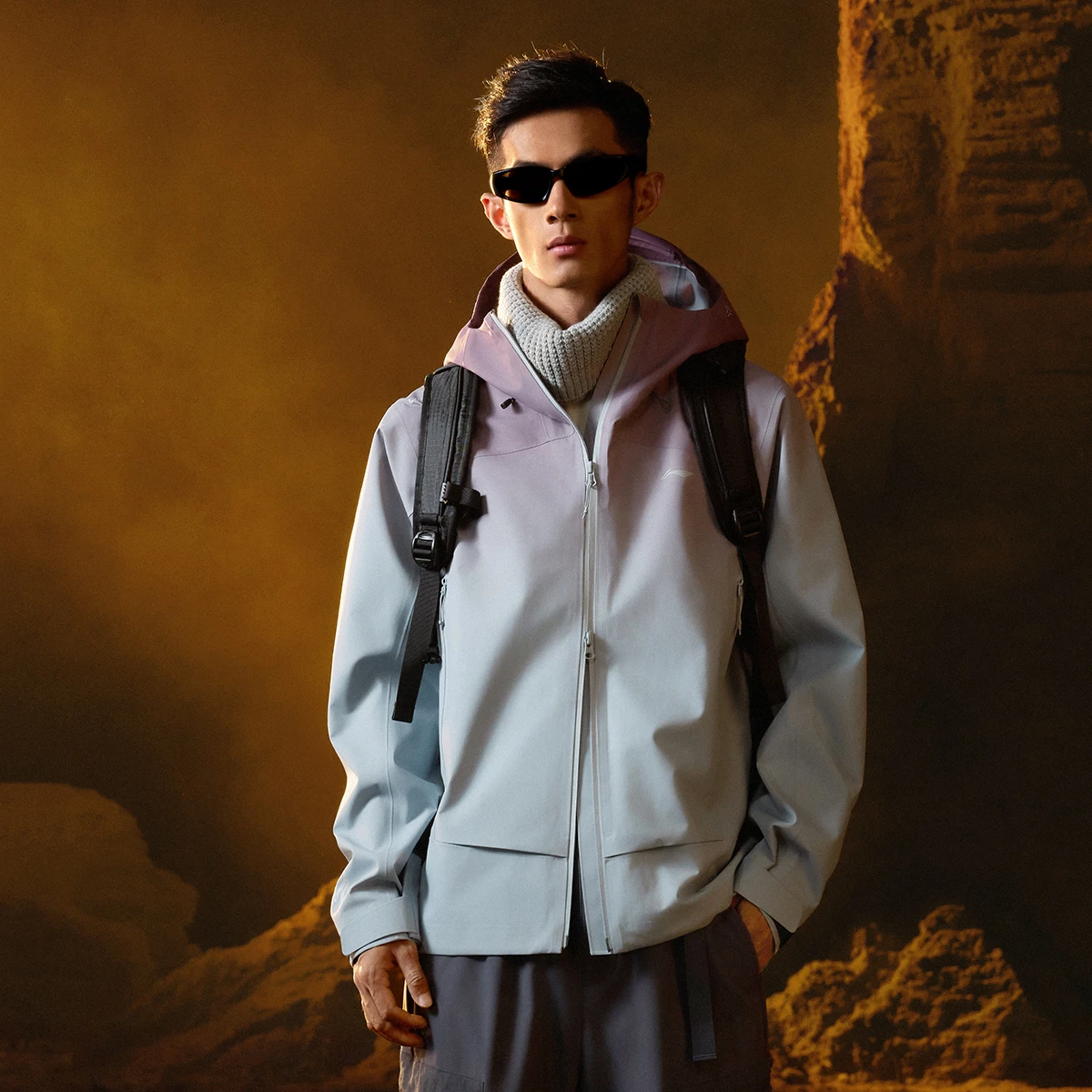 李宁户外CF溯万龙甲冲锋衣男子排湿防暴风单层冲锋衣AEMV079