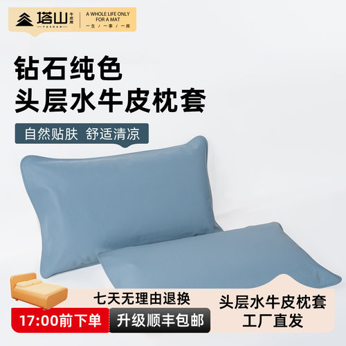 塔山头层牛皮纯色枕套