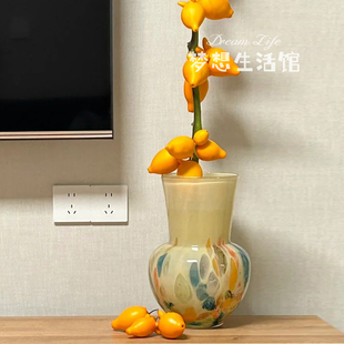 五代果花瓶手工中古芬顿艺术玻璃客厅玄关酒店民宿摆件琉璃工艺品