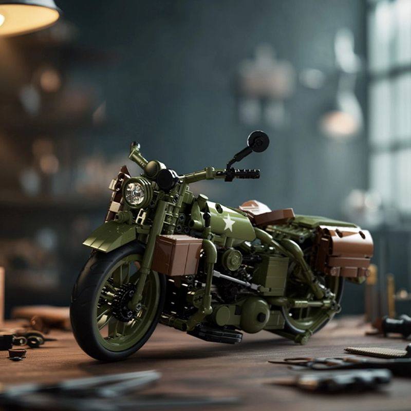 Nifeliz WLA 经典军用摩托车拼装模型套装车模玩具摆件车迷收藏品