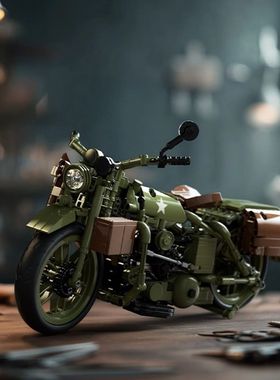 Nifeliz WLA 经典军用摩托车拼装模型套装车模玩具摆件车迷收藏品