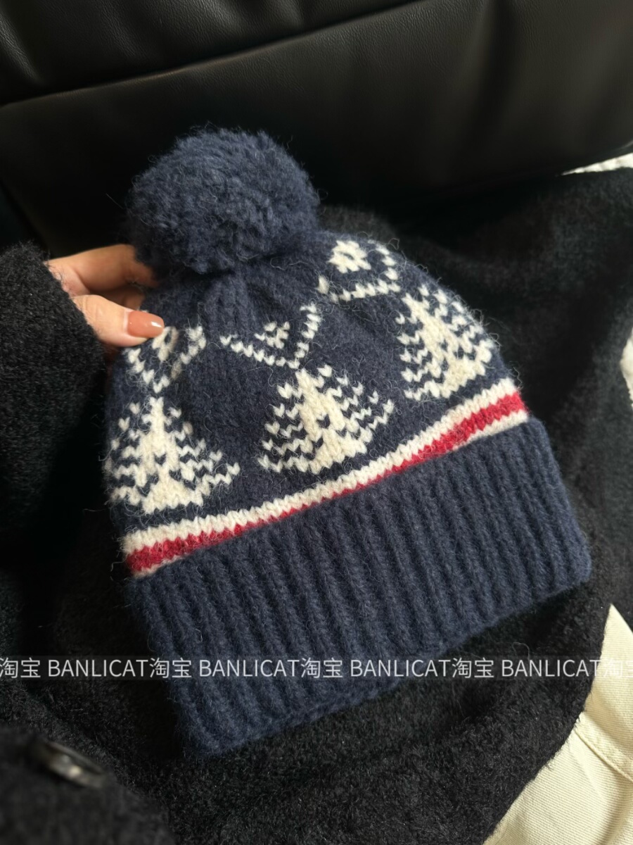 BanliCat 2025新品含羊毛费尔岛风复古保暖针织帽子女毛线帽冷帽