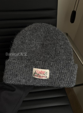 BanliCat 美式复古灰色针织帽女双层保暖冷帽滑雪大头毛线帽冬男