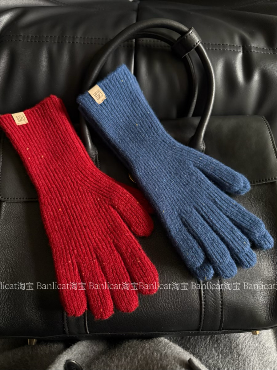 100%纯羊毛夹花露指可触屏毛线针织手套女秋冬保暖骑行防寒分指韩