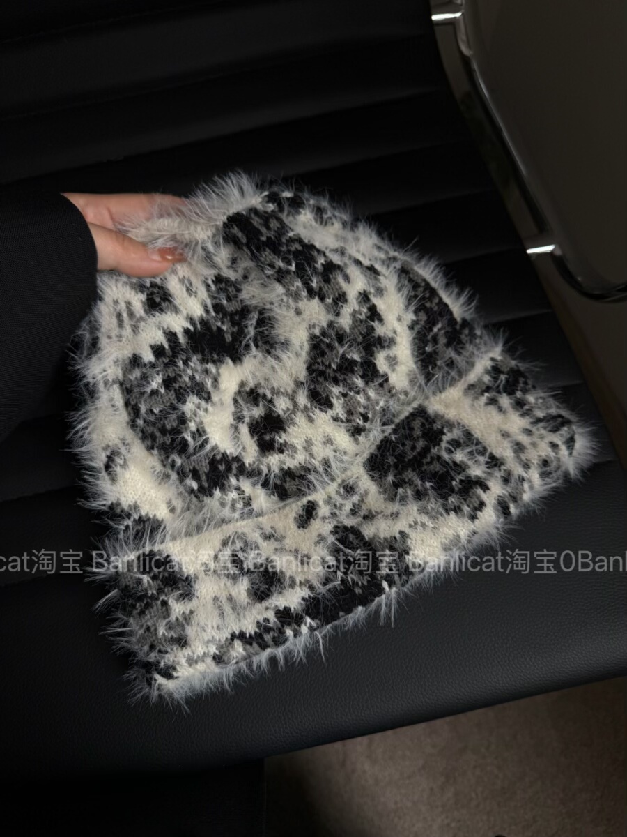 BanliCat 韩系ins风含羊毛豹纹毛绒针织毛线帽子女秋冬保暖冷帽男