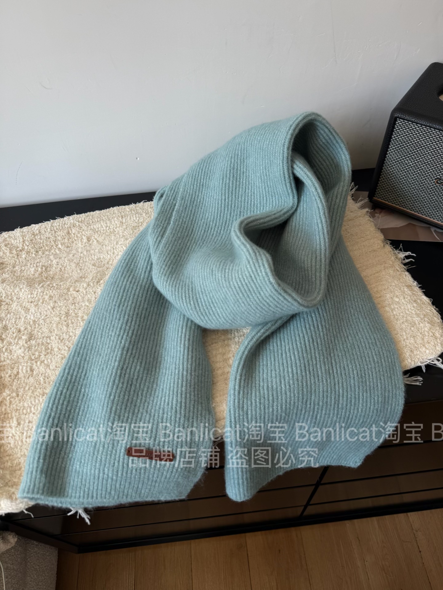 好温柔的蓝色 显白羊毛混纺针织围巾女秋冬2026新品保暖毛线披肩