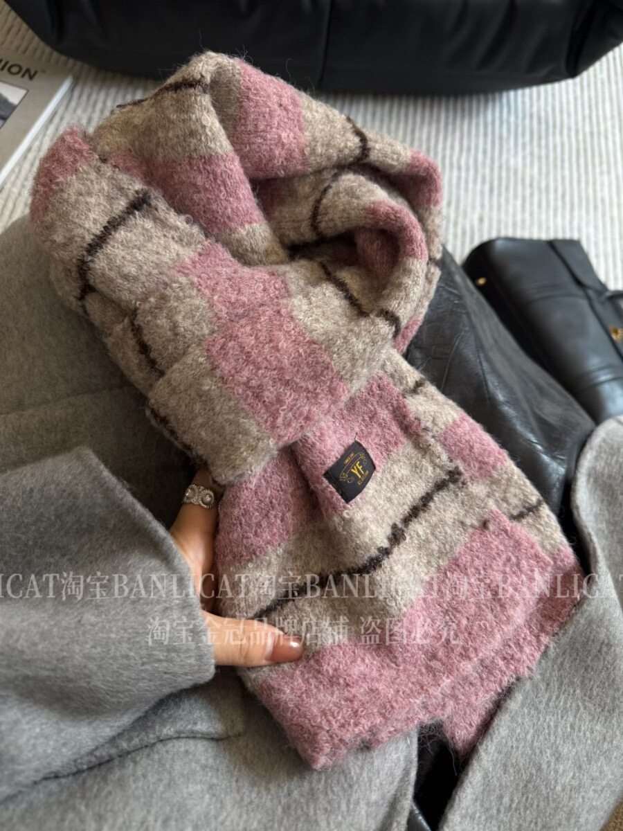 BanliCat 韩系显白脏粉色软糯羊毛混纺针织围巾男女秋冬保暖围脖