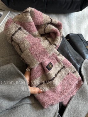 BanliCat 韩系显白脏粉色软糯羊毛混纺针织围巾男女秋冬保暖围脖
