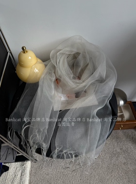 朦胧白月光 韩轻盈柔雾感丝巾女春夏轻透薄披肩仙女飘逸流苏纱巾