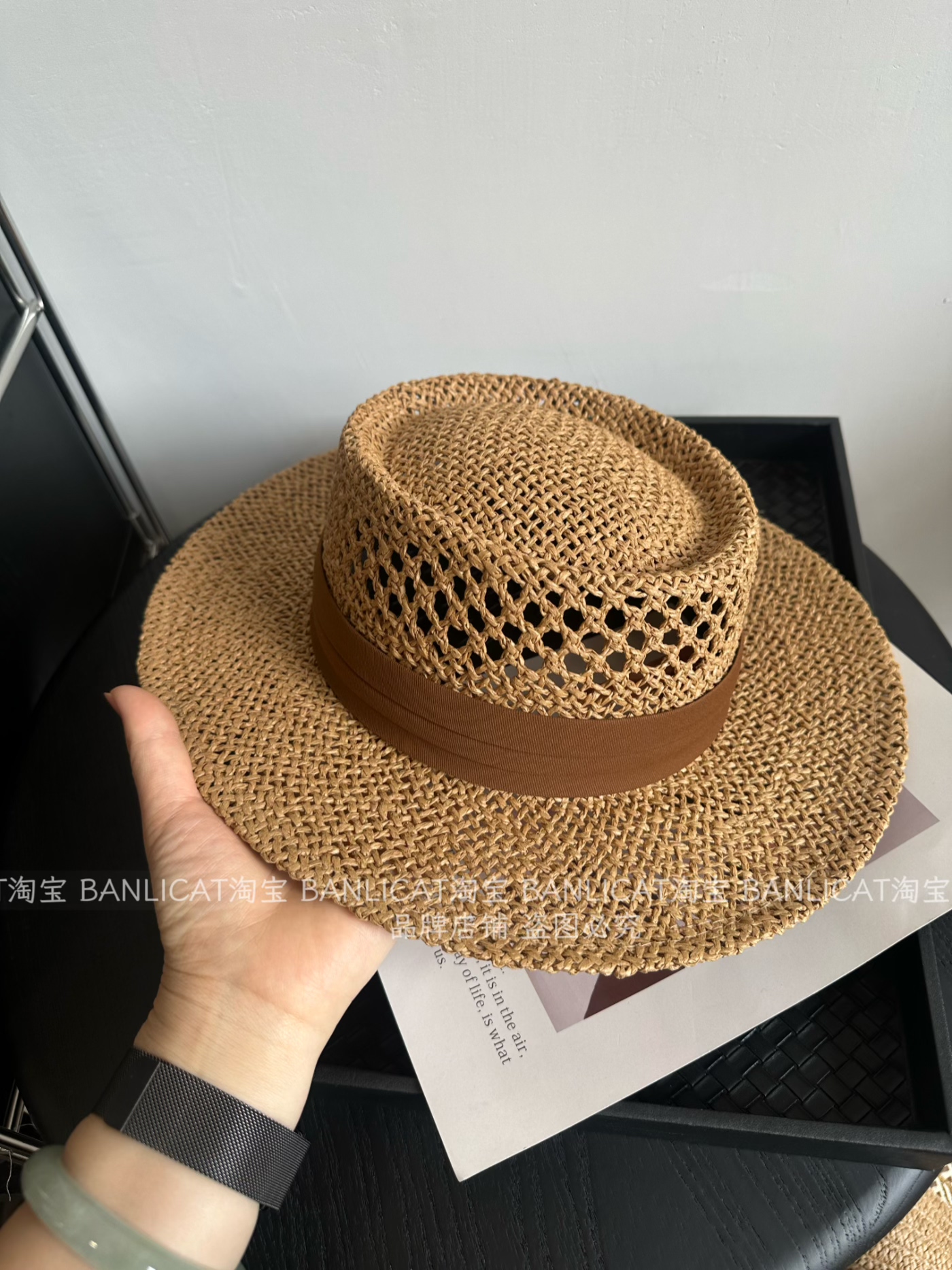BanliCat夏季编织镂空草帽宽檐遮阳显脸小爵士礼帽沙滩帽旅游帽子