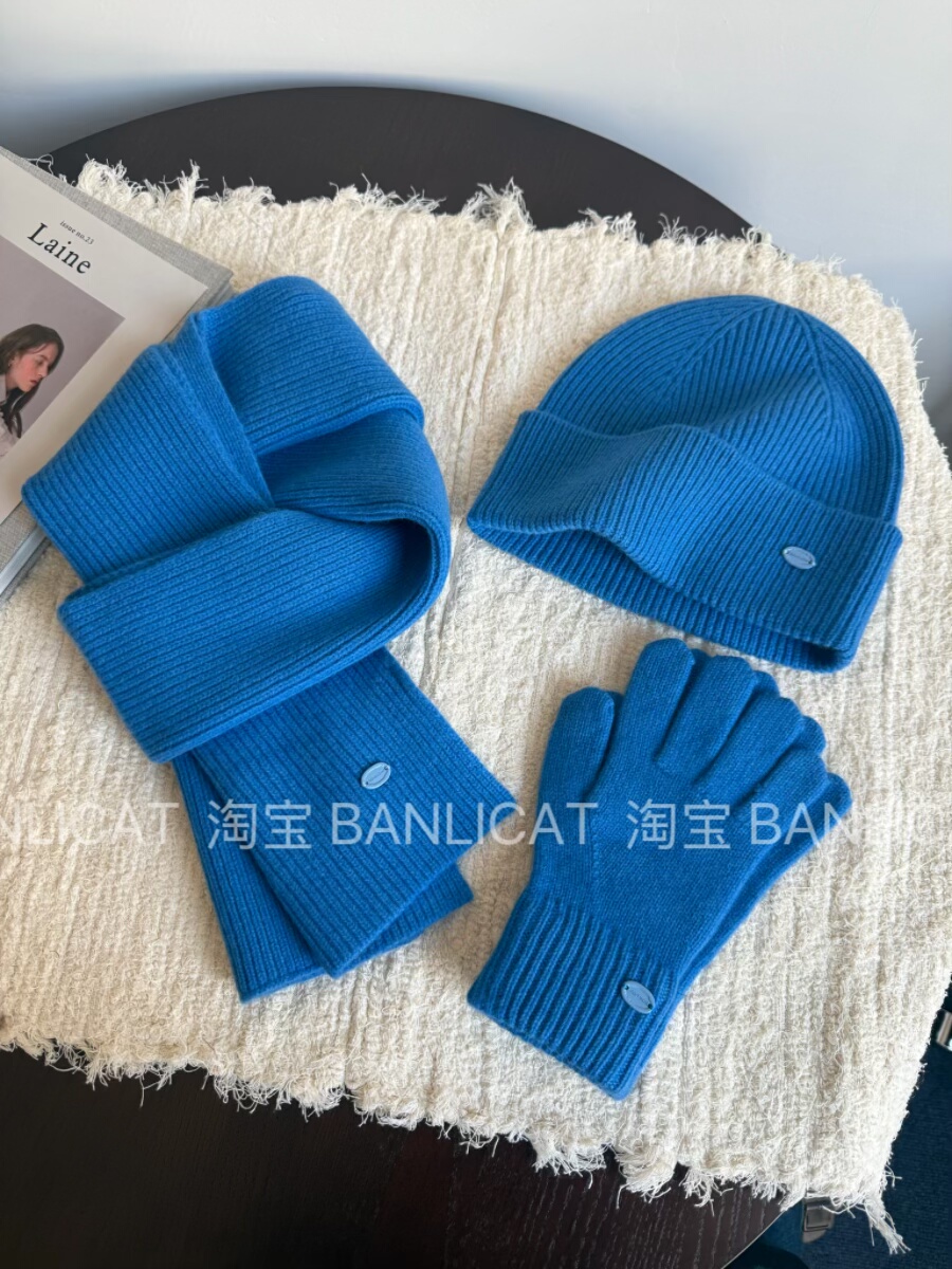 显白又出片 高档100%羊毛蓝色围巾男女情侣套装韩秋冬保暖围脖礼