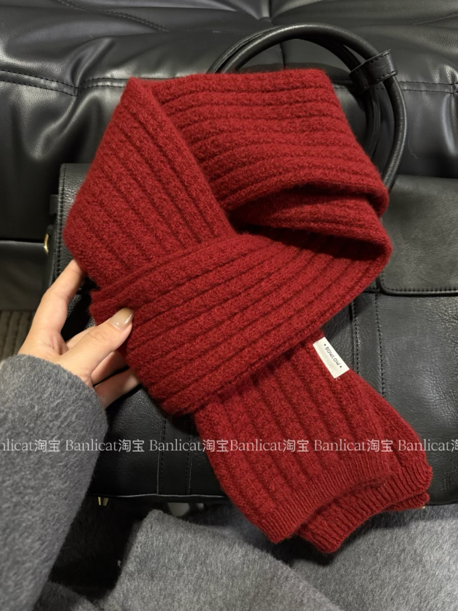 冬季里的一抹红显白纹理感羊毛兔绒针织围巾女百搭毛线男女围脖韩