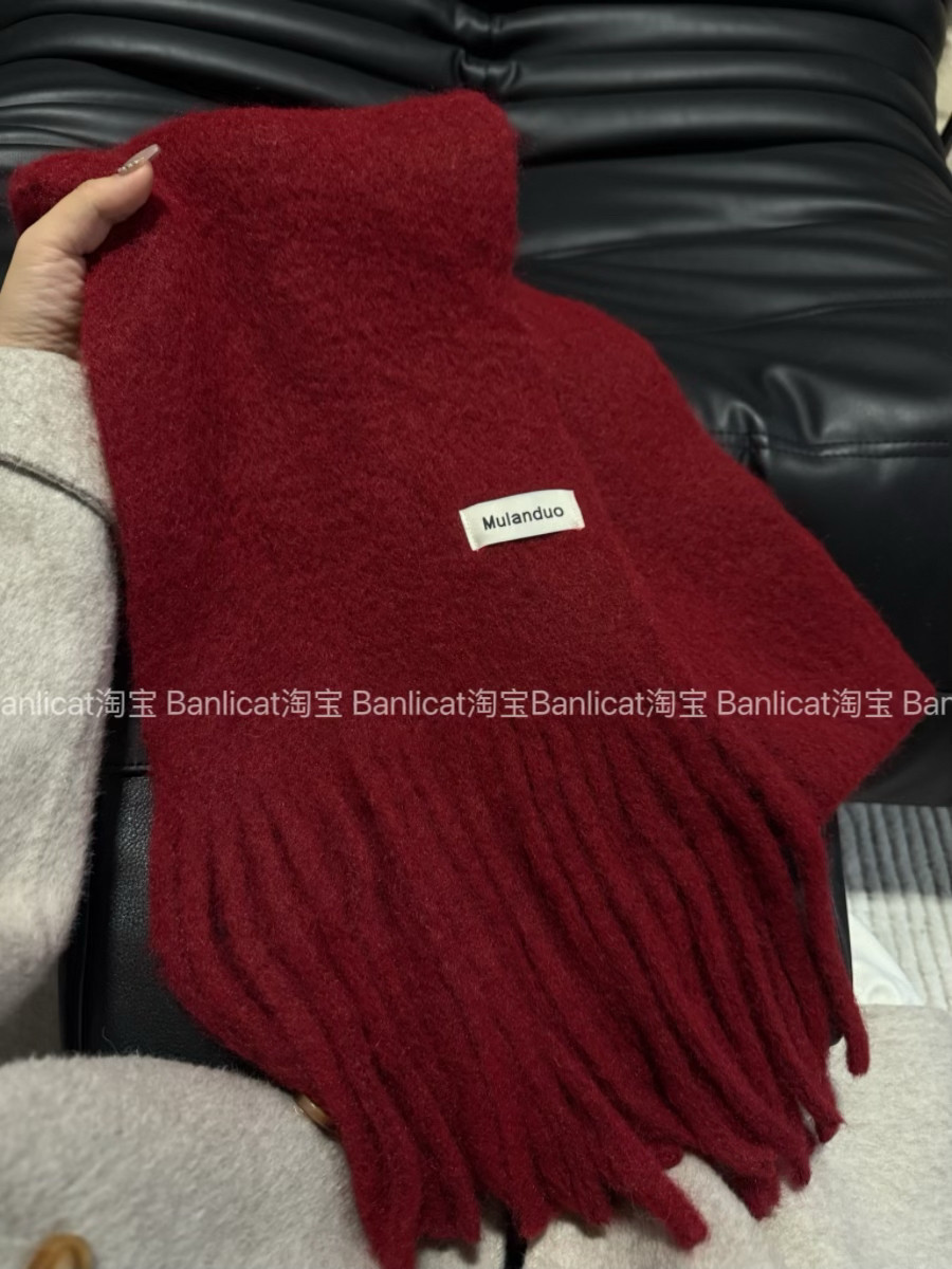 Banlicat 秋冬保暖显白红色羊毛混纺围巾男女围脖氛围感百搭披肩