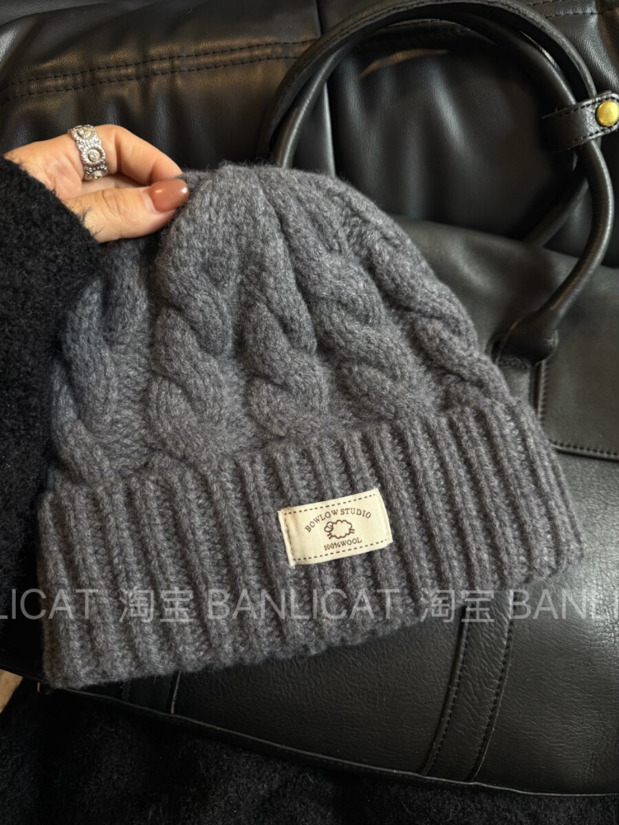 好货 加厚100%羊毛麻花毛线帽子男女保暖显脸小冷帽韩版针织帽冬