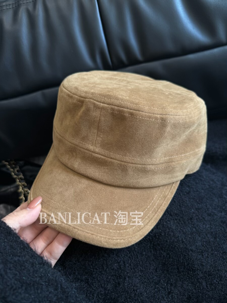 Banlicat 秋冬复古麂皮绒平顶马术帽女贝雷帽显脸小鸭舌帽韩百搭