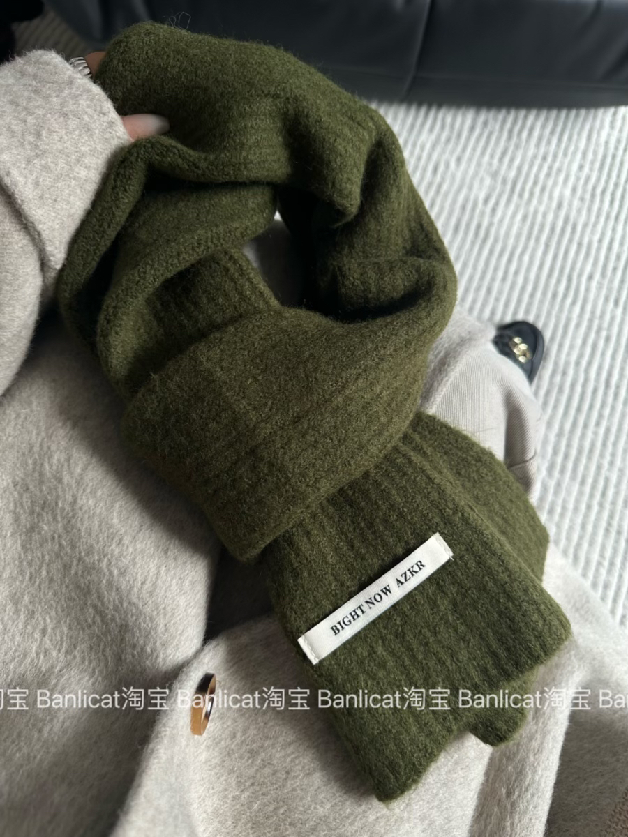 BanliCat韩版简约含羊毛纯色围巾女冬季保暖百搭情侣针织毛线围脖