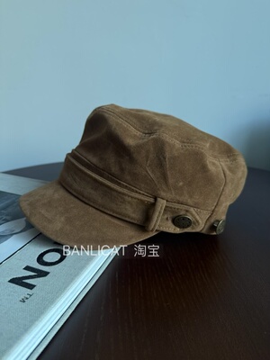 BanliCat麂皮绒面平顶帽子女秋冬复古英伦风报童帽画家帽鸭舌帽男