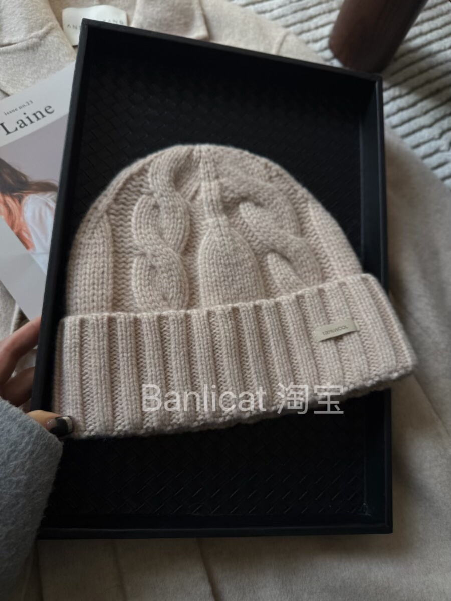 出口品质100%羊毛麻花针织帽男女韩系秋冬保暖护耳毛线帽纯色冷帽