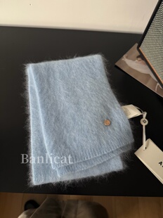 显白baby蓝羊绒围巾女 2025韩秋冬保暖金属标披肩纯色小围脖礼物