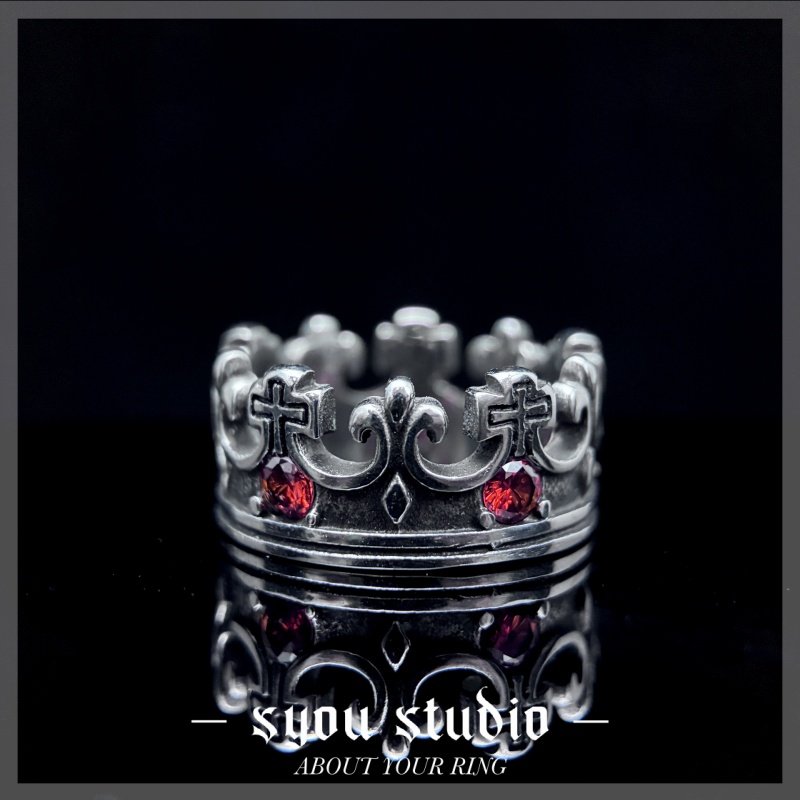 Syou皇冠宝石镶嵌戒指男小众设计情侣对戒高级感复古哥特女冷淡风