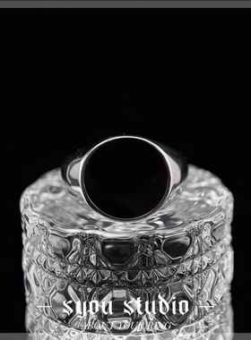 Syou几何圆形印章钛钢戒指