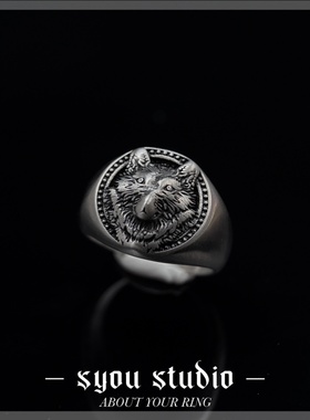 暗黑朋克荒原狼钛钢男士戒指