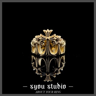 Syou复古山形金十字架钛钢戒指情侣男款女生小众设计哥特饰品