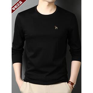 奥莱哈家正品男士长袖t恤 春秋季新款圆领纯棉上衣休闲纯色打底衫