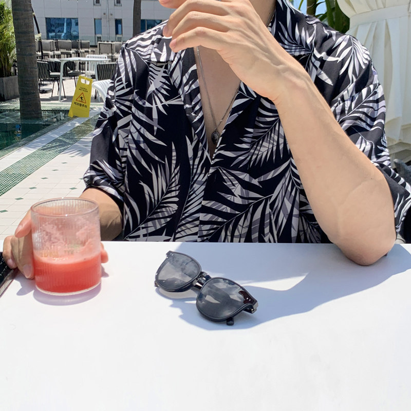 夏季夏威夷垂感短袖衬衫男韩版宽松冰丝古巴领潮海边衬衣CT31-P45,男装衬衫,四季星座713