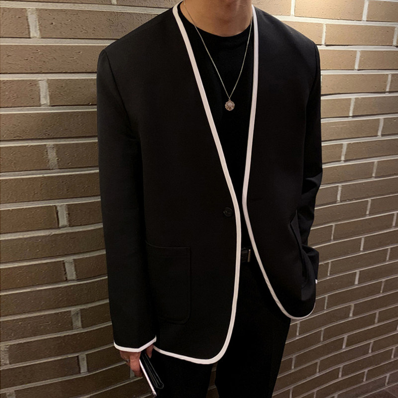 春季帅气百搭帅气休闲西装男韩版潮流无领西服外套XZ18-P105,男装西服,四季星座713