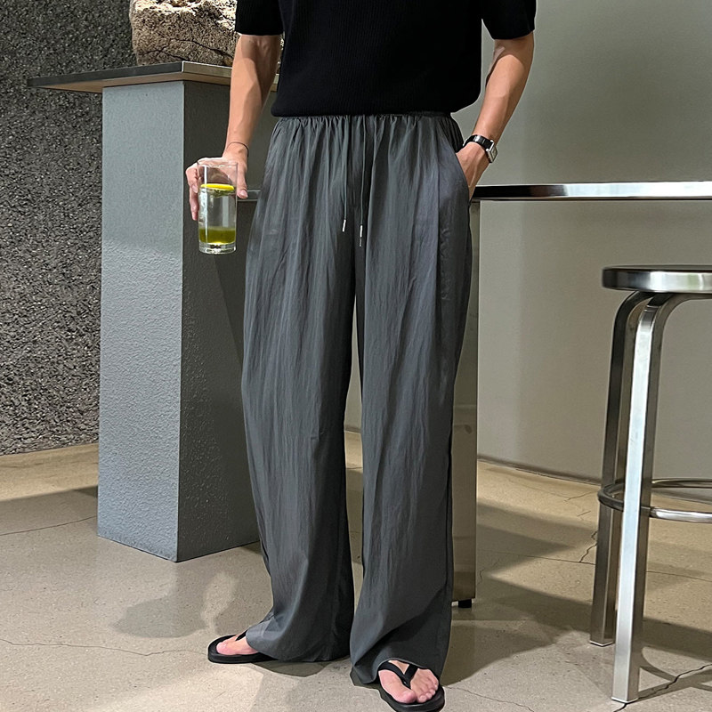 夏季冰爽垂感轻薄速干休闲裤男韩版宽松阔腿褶皱长裤KK157-P65，男装休闲裤，四季星座713