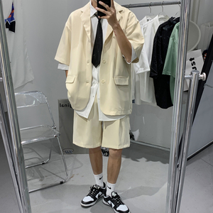 夏季气质垂感短袖西装套装薄款韩版中性宽松西服二件套CT516图片