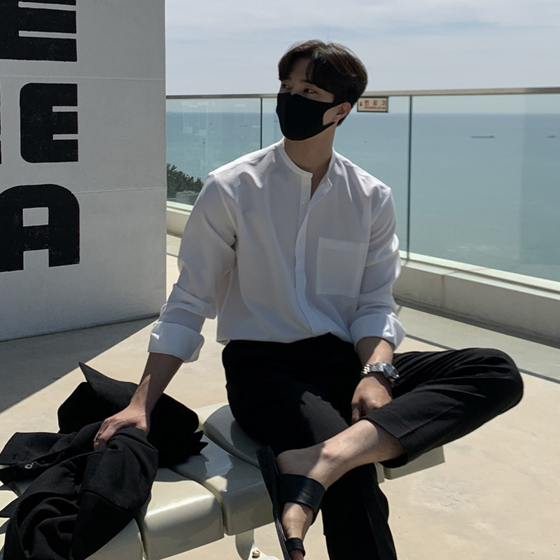 春夏垂感立领长袖衬衫韩版宽松口袋衬衣帅气打底衫FC171-P55，男装衬衫，四季星座713