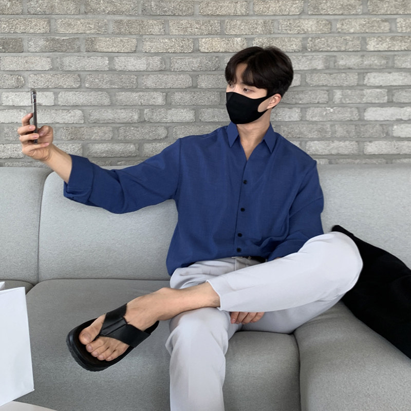 春季帅气垂感气质长袖衬衫男韩版衬衣休闲打底衫FC156-P55，男装衬衫，四季星座713