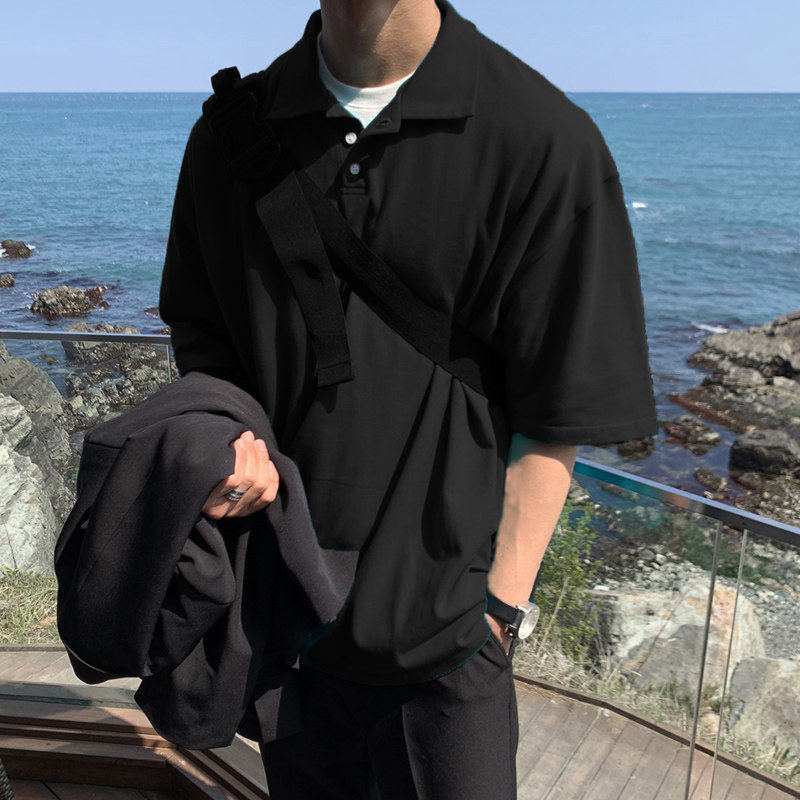 夏季ulzzang简约纯色短袖T恤韩版宽松潮流帅气POLO衫CT17-P40，男装T恤，四季星座713