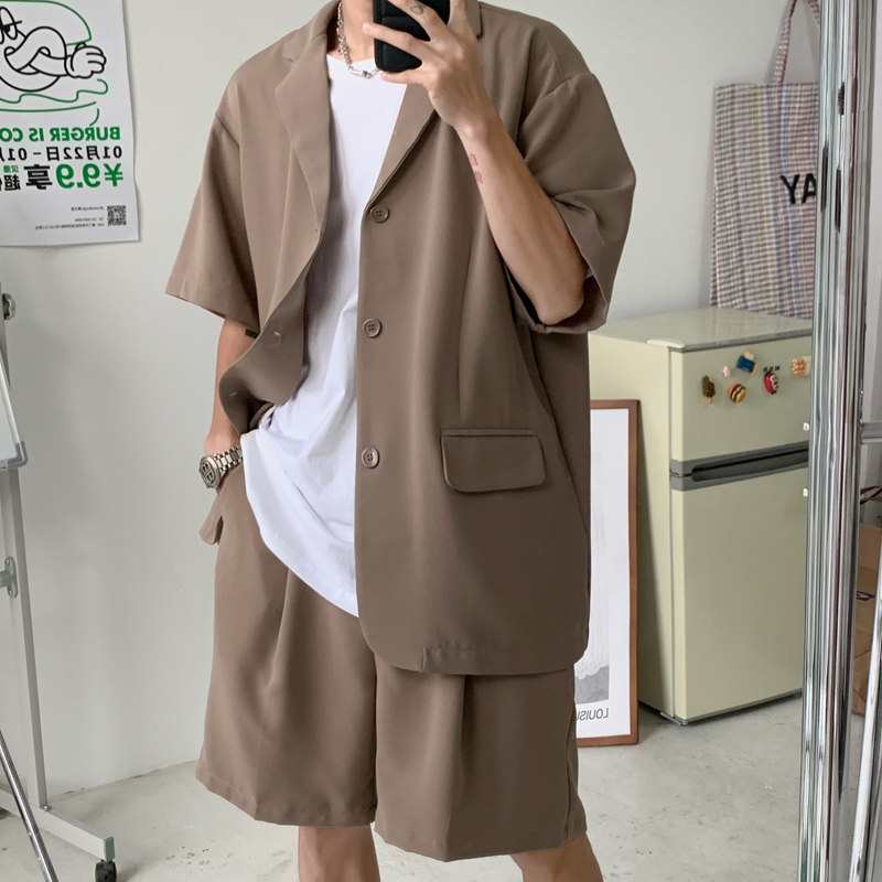夏季气质垂感短袖西装套装薄款韩版中性宽松西服二件套CT516,男装西服,四季星座713