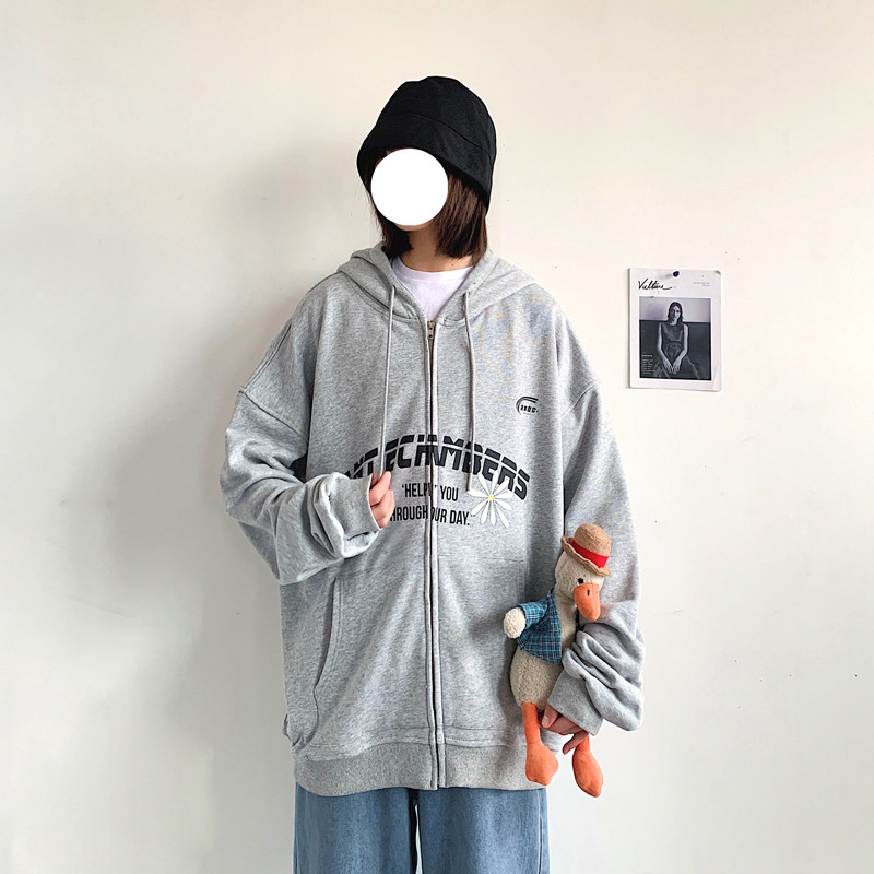 春季百搭帅气字母菊花印花卫衣男韩版连帽开衫外套M30,男装卫衣,四季星座713