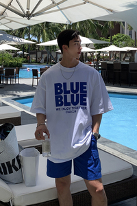 夏季夏威夷字母短袖T恤男韩版落肩宽松海边休闲打底衫CT16-P30图片