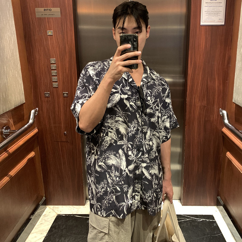 夏季oversize夏威夷垂感短袖衬衫男韩版宽松海边衬衣潮CT112-P45，男装衬衫，四季星座713