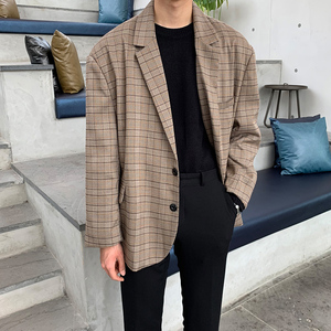 2026春装oversize宽松休闲格子西装男韩版落肩西服外套FC510-P98图片