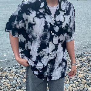 夏季帅气扎染垂感夏威夷短袖衬衫男古巴领宽松海边衬衣CT211-P45图片