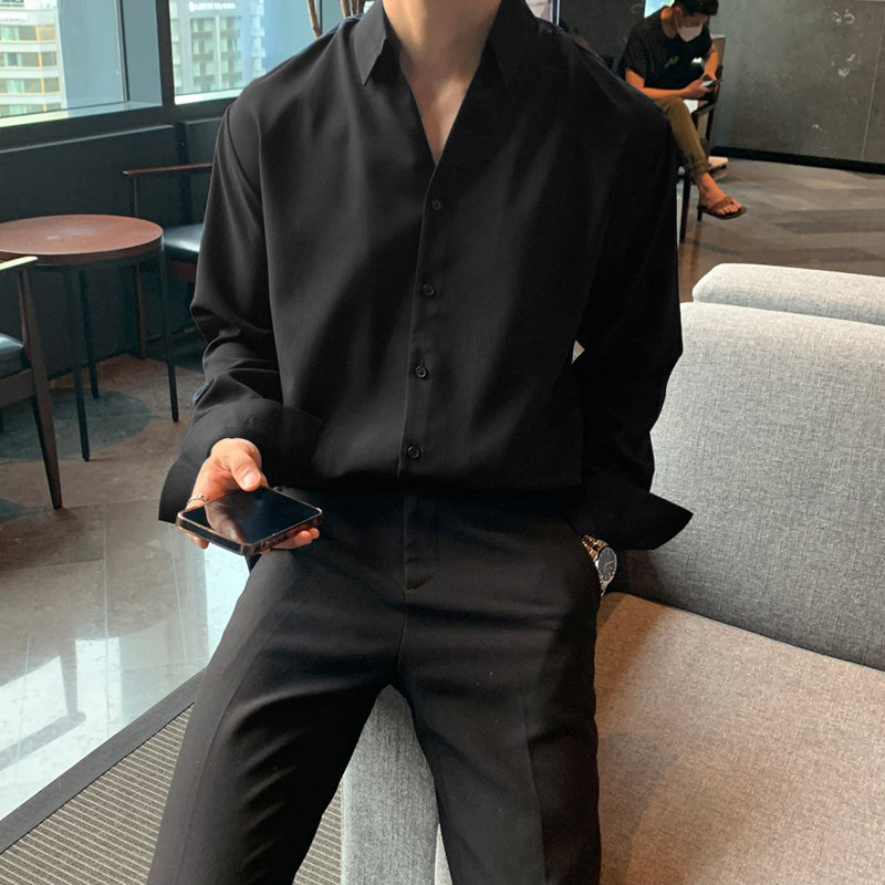 春季ulzzang帅气垂感长袖衬衫男韩版衬衣休闲打底衫FC165-P55,男装衬衫,四季星座713