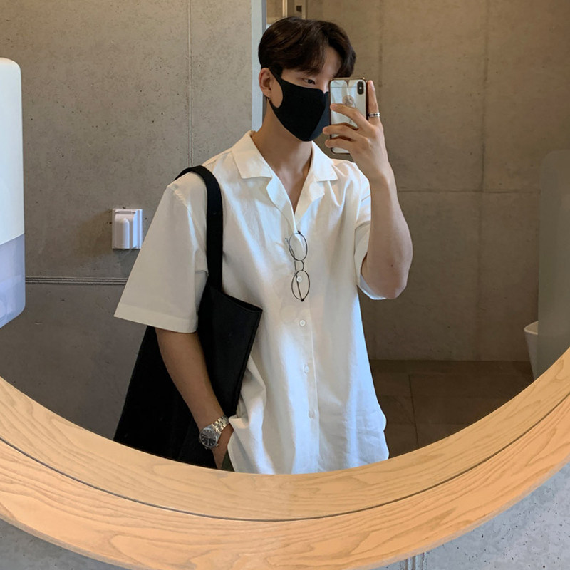 春夏季冰爽垂感古巴领短袖衬衫男韩版宽松青年休闲衬衣潮CT05-P45，男装衬衫，四季星座713